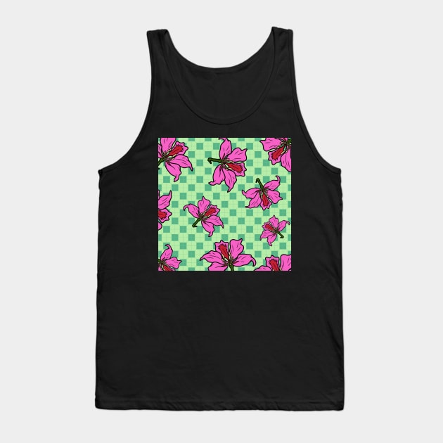 Hong Kong Bauhinia with Mint Green Tile Floor Pattern - Summer Flower Pattern Tank Top by CRAFTY BITCH